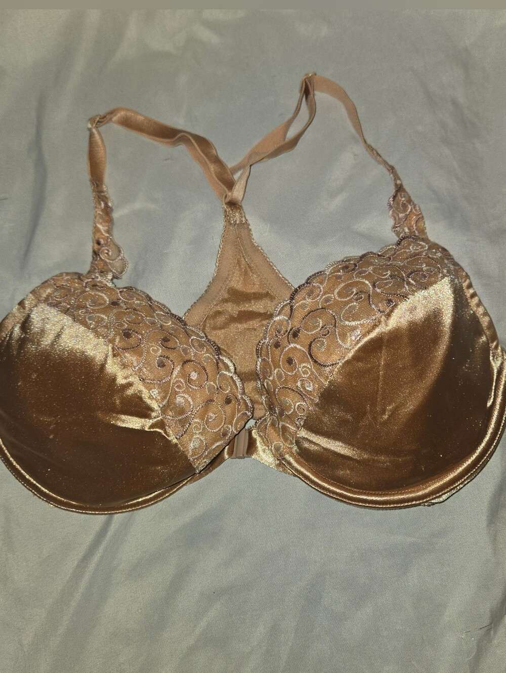 Victoria's Secret Women's Satin Embroidered Bronze Bra Racer Back Front Hook